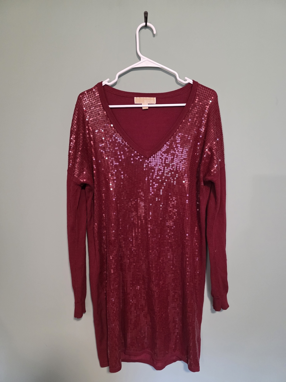 Michael Kors Burgundy Sequin V-Neck Midi Dress